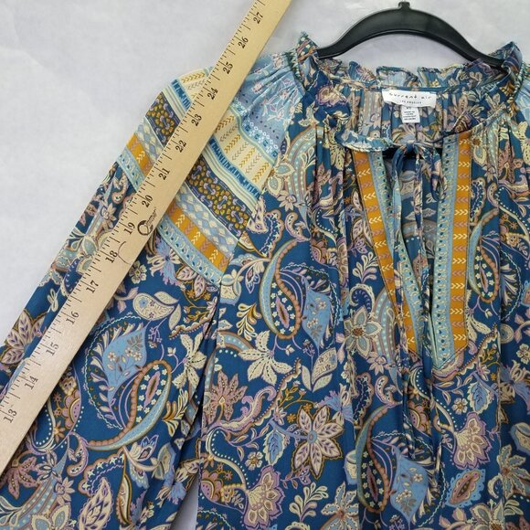 Current Air Blouse Women XS Long Sleeve Boho Paisley Satin Colorful Anthropologi - Picture 15 of 16